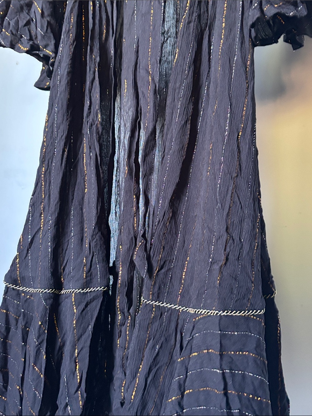 America & Beyond Dark Angel Black Kimono Silver Gold Lurex Stripe - Picture 5 of 7